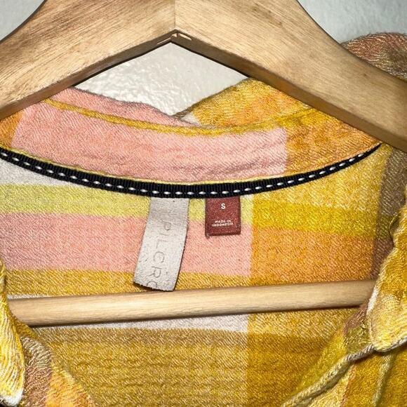 Pilcro Anthropologie Butter Yellow/Pink Plaid Button Down Shirt Size Small - Picture 3 of 6